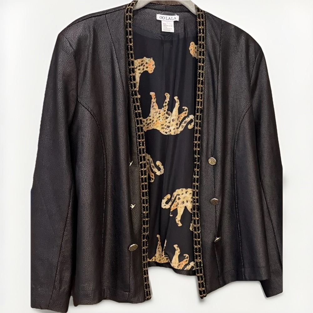 OO LA LA Soft Vegan Faux Leather Cheetah Bomber Jacket L #M515 Retail $299